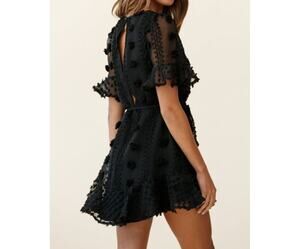 Macaron Embellished Fluted Hem Dress Black Size Medium